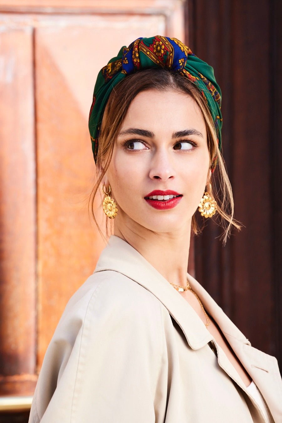 Foulard cheveux femme - PARISIENNE ALICE VERT ET BLEU - Indira de paris