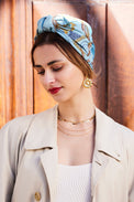 Foulard cheveux femme - PARISIENNE BLEU CIEL ET OR - Indira de paris