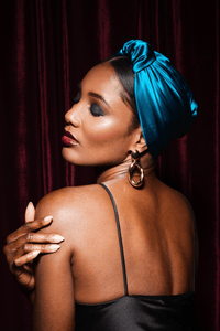 Foulard cheveux femme - PARISIENNE SOIE - BLEU CANARD - Indira de paris