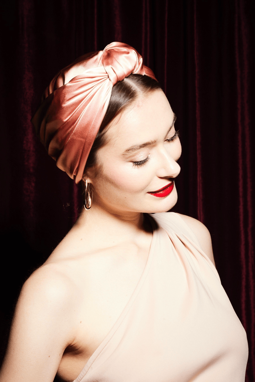 Foulard cheveux femme - PARISIENNE SOIE - CORAIL - Indira de paris