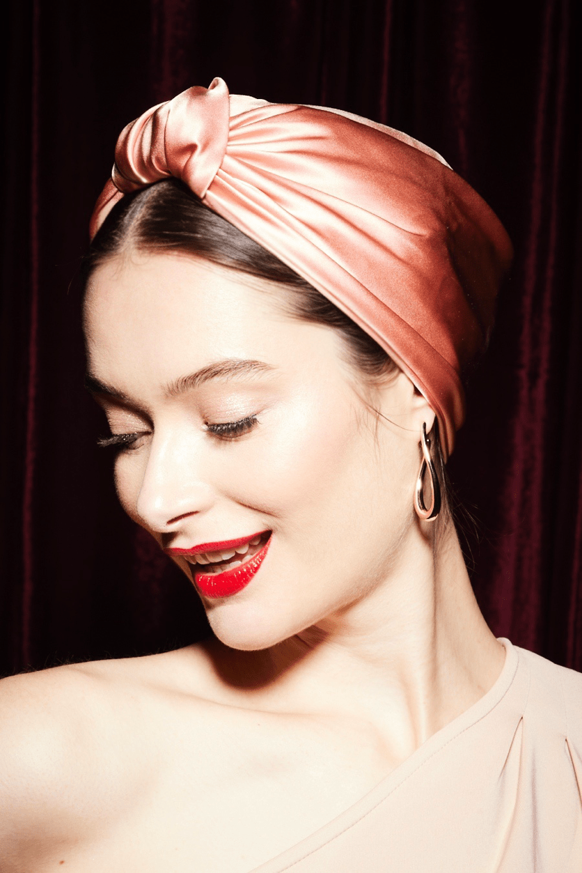 Foulard cheveux femme - PARISIENNE SOIE - CORAIL - Indira de paris