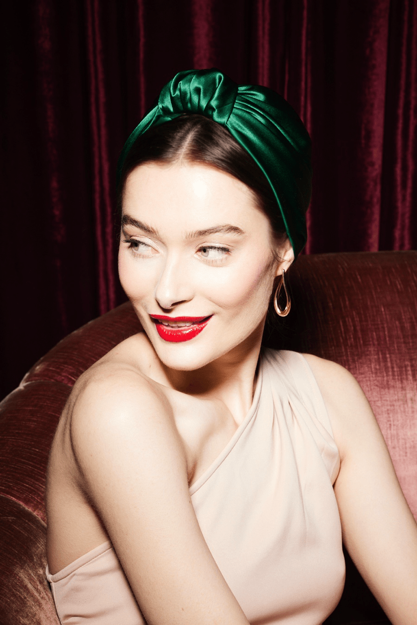 Foulard cheveux femme - PARISIENNE SOIE - EMERAUDE - Indira de paris