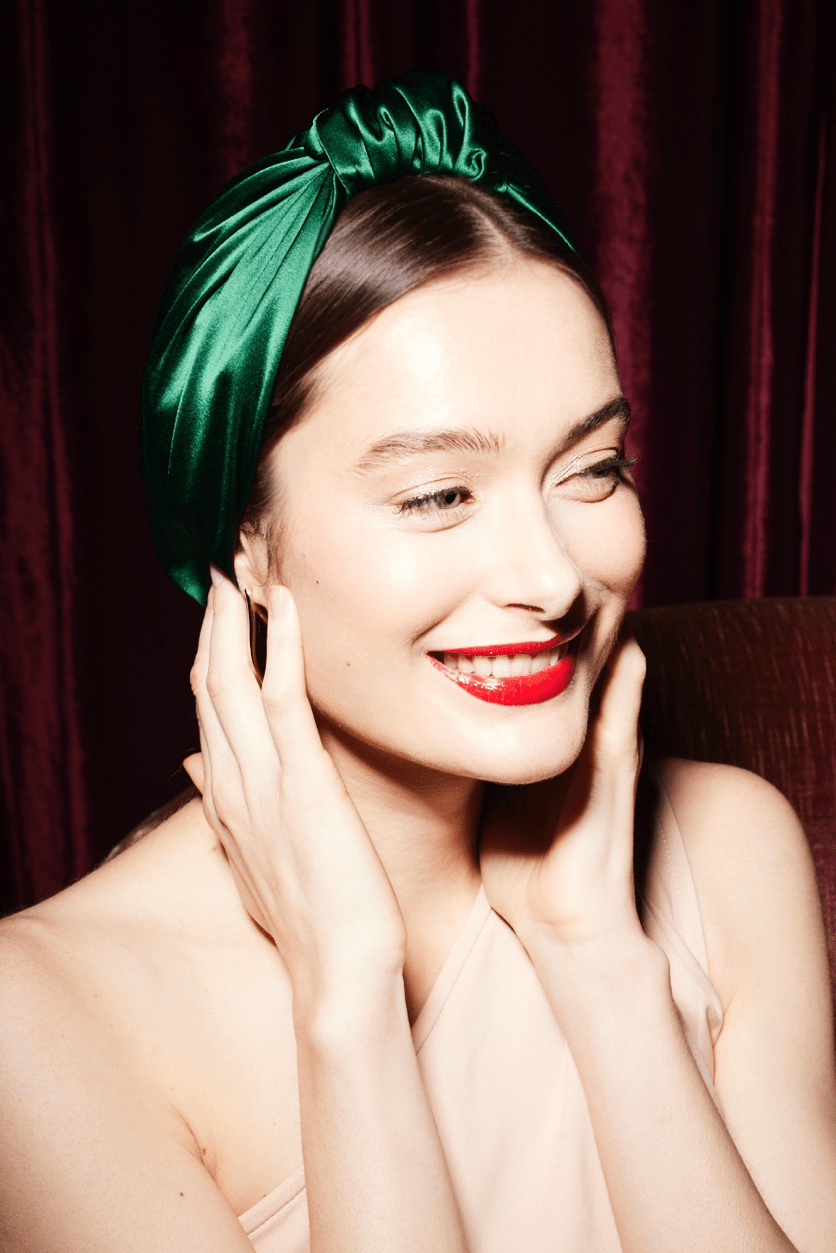 Foulard cheveux femme - PARISIENNE SOIE - EMERAUDE - Indira de paris