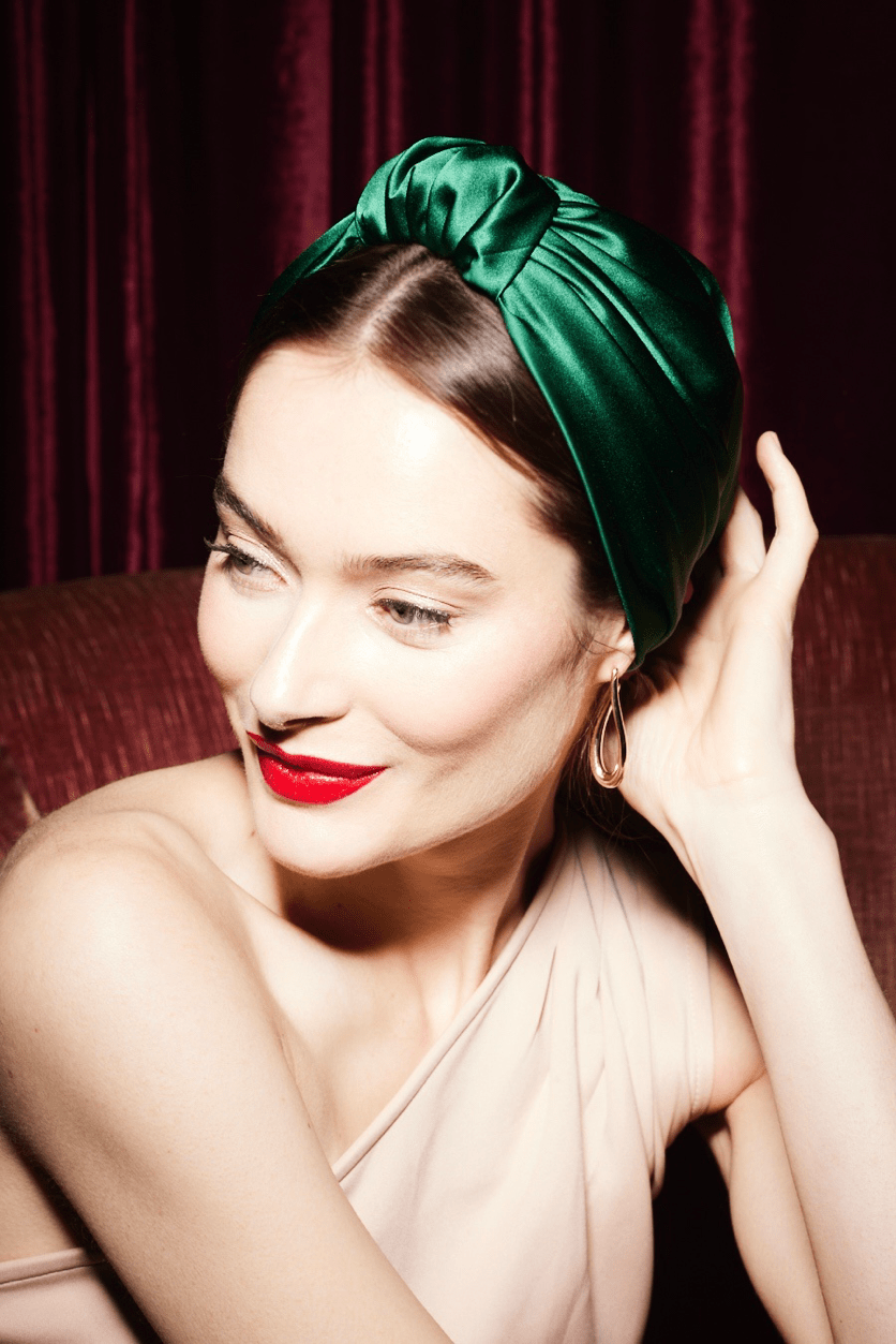 Foulard cheveux femme - PARISIENNE SOIE - EMERAUDE - Indira de paris