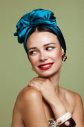 Turbans femme fil métal-TURBAN AFRICAINE SOIE - BLEU CANARD- Indira de paris
