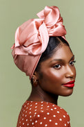 Turbans femme fil métal-TURBAN AFRICAINE SOIE - CORAIL- Indira de paris