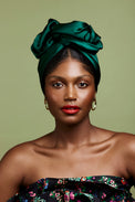 Turbans femme fil métal-TURBAN AFRICAINE SOIE - EMERAUDE- Indira de paris