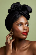Turbans femme fil métal-TURBAN AFRICAINE SOIE - NOIR- Indira de paris