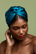 Turbans femme modulable-TURBAN CUBAINE SOIE - BLEU CANARD- Indira de paris