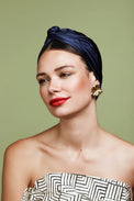 Turbans femme modulable-TURBAN CUBAINE SOIE - BLEU MARINE- Indira de paris