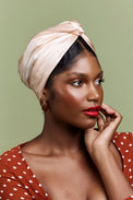 Turbans femme modulable-TURBAN CUBAINE SOIE - CHAMPAGNE- Indira de paris
