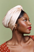 Turbans femme modulable-TURBAN CUBAINE SOIE - CHAMPAGNE- Indira de paris