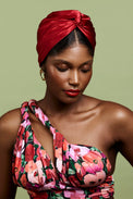 Turbans femme modulable-TURBAN CUBAINE SOIE - RUBIS- Indira de paris