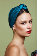 Foulard cheveux femme-TURBAN PARISIENNE SOIE - BLEU CANARD- Indira de paris
