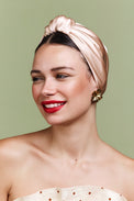 Foulard cheveux femme-TURBAN PARISIENNE SOIE - CHAMPAGNE- Indira de paris