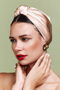 Foulard cheveux femme-TURBAN PARISIENNE SOIE - CHAMPAGNE- Indira de paris