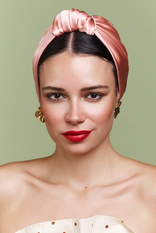 Foulard cheveux femme-TURBAN PARISIENNE SOIE - CORAIL- Indira de paris