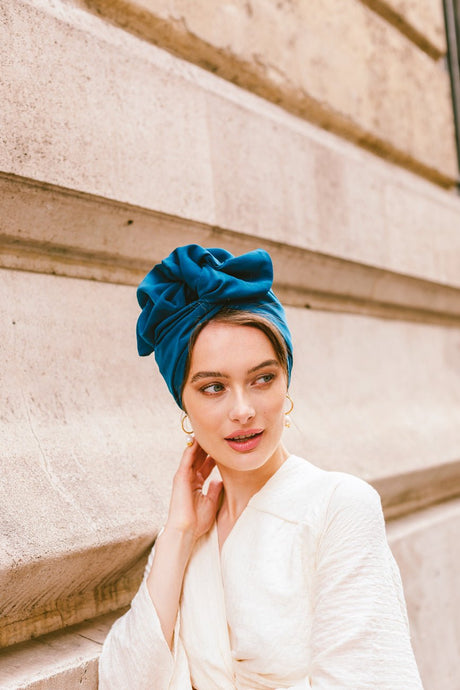 Turbans complets flexibles-Africaine BLEU PERSAN- Indira de paris