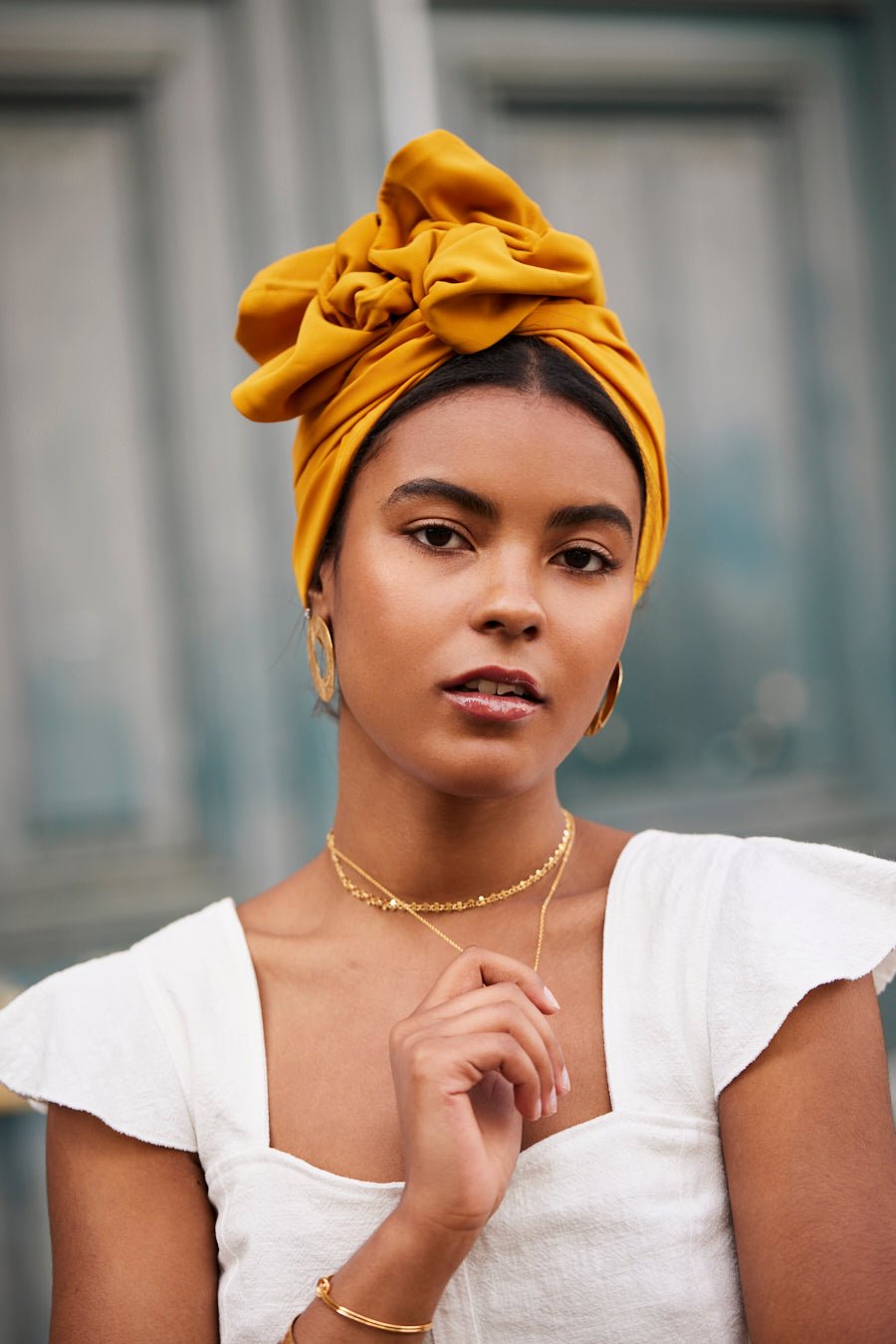 Turbans complets flexibles-Africaine Moutarde- Indira de paris