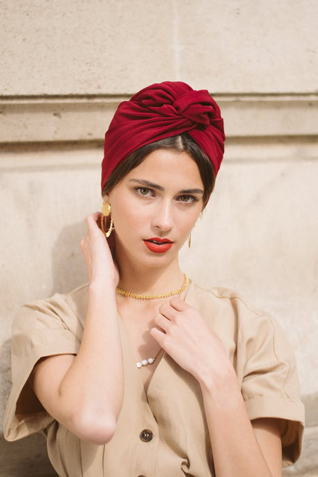 Turbans complets modulables-Cubaine CERISE- Indira de paris