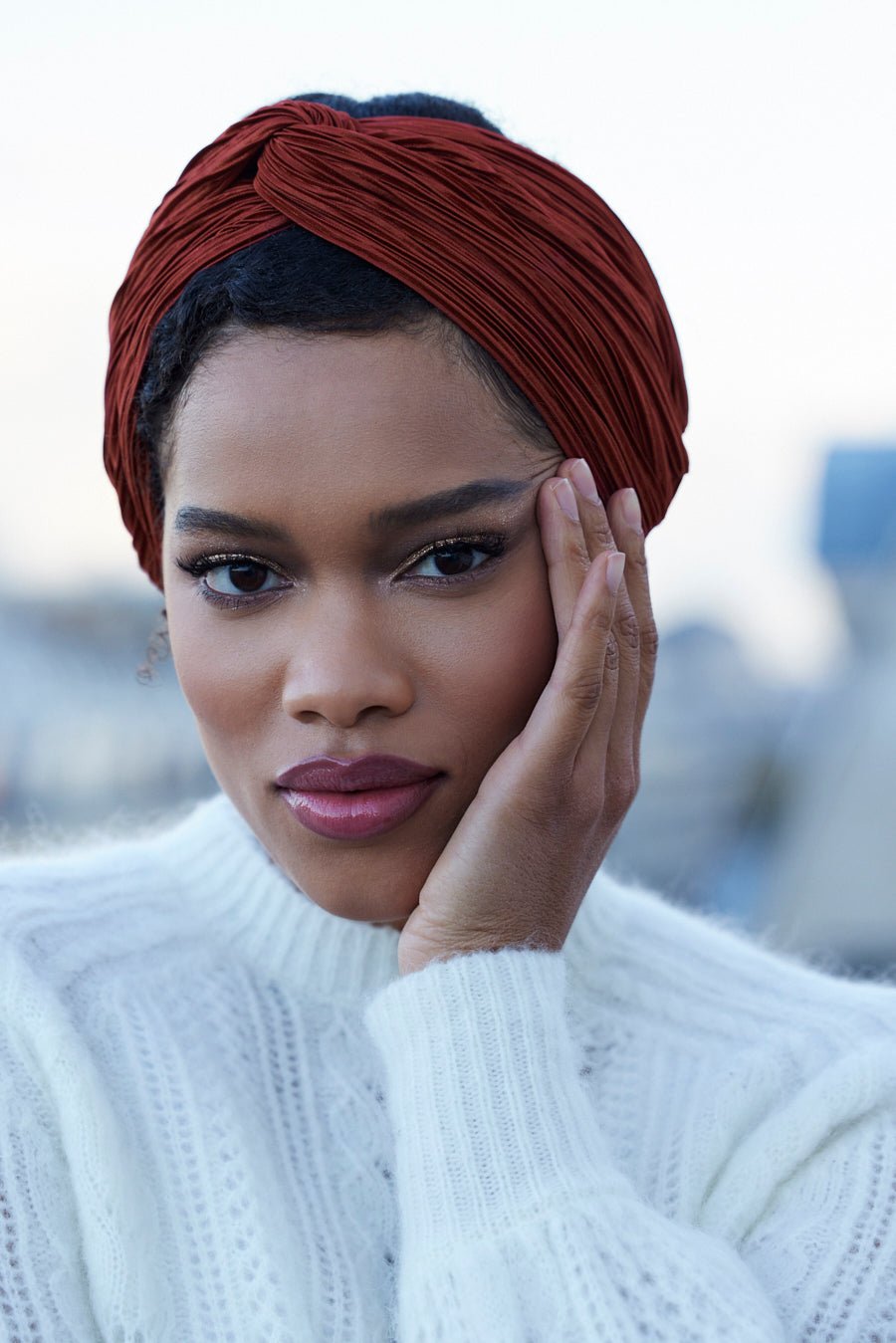 Headbands-DEMI-TURBAN - Californienne - ROMY Terracotta- Indira de paris