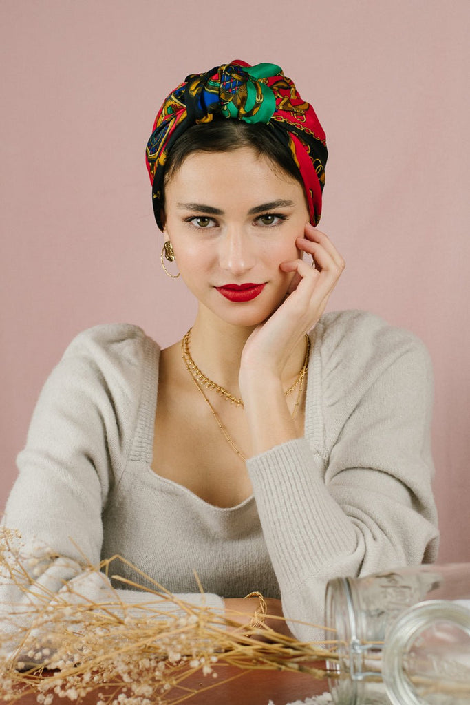Turbans complets rétro-FOULARD - Parisienne VICTOIRE NOIRE- Indira de paris