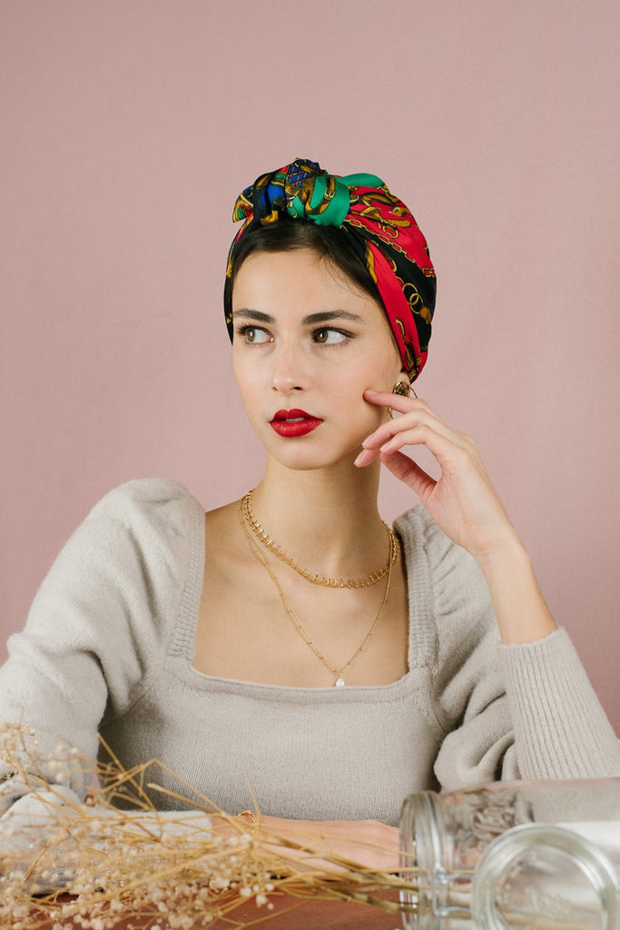 Turbans complets rétro-FOULARD - Parisienne VICTOIRE NOIRE- Indira de paris