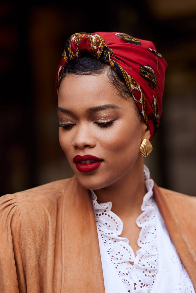 Turbans complets rétro-Foulard turban - Parisienne Alice Rouge- Indira de paris