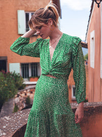 Jupes-JUPE NELLY- Imprimé VERT- Indira de paris