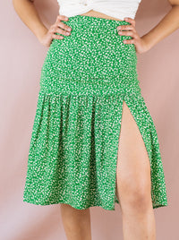 Jupes-JUPE NELLY- Imprimé VERT- Indira de paris