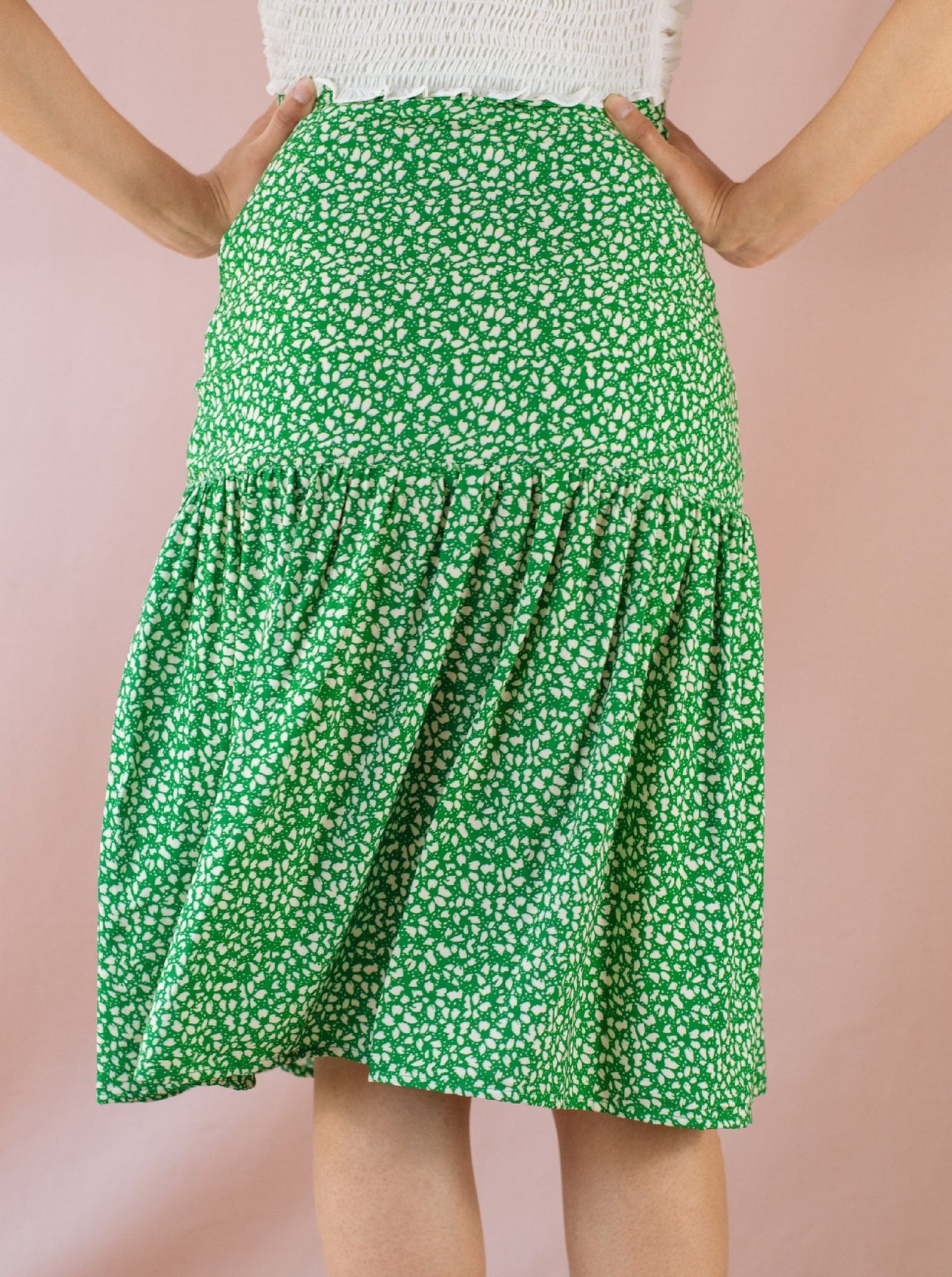 Jupes-JUPE NELLY- Imprimé VERT- Indira de paris