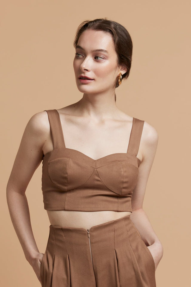 Gilet de costume-Top bustier MARGAUX - Camel- Indira de paris