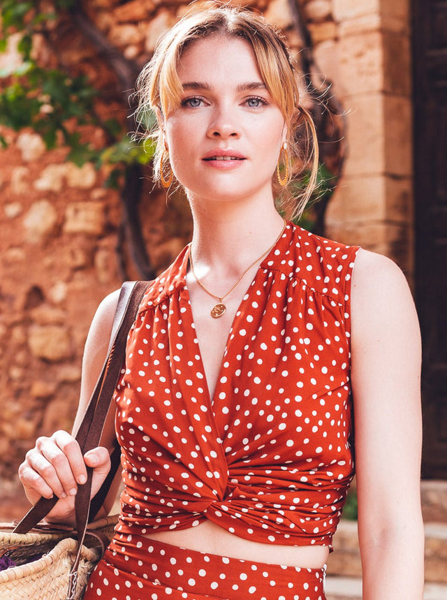 Haut-Top Lizzie sans manche - Imprimé terracotta- Indira de paris