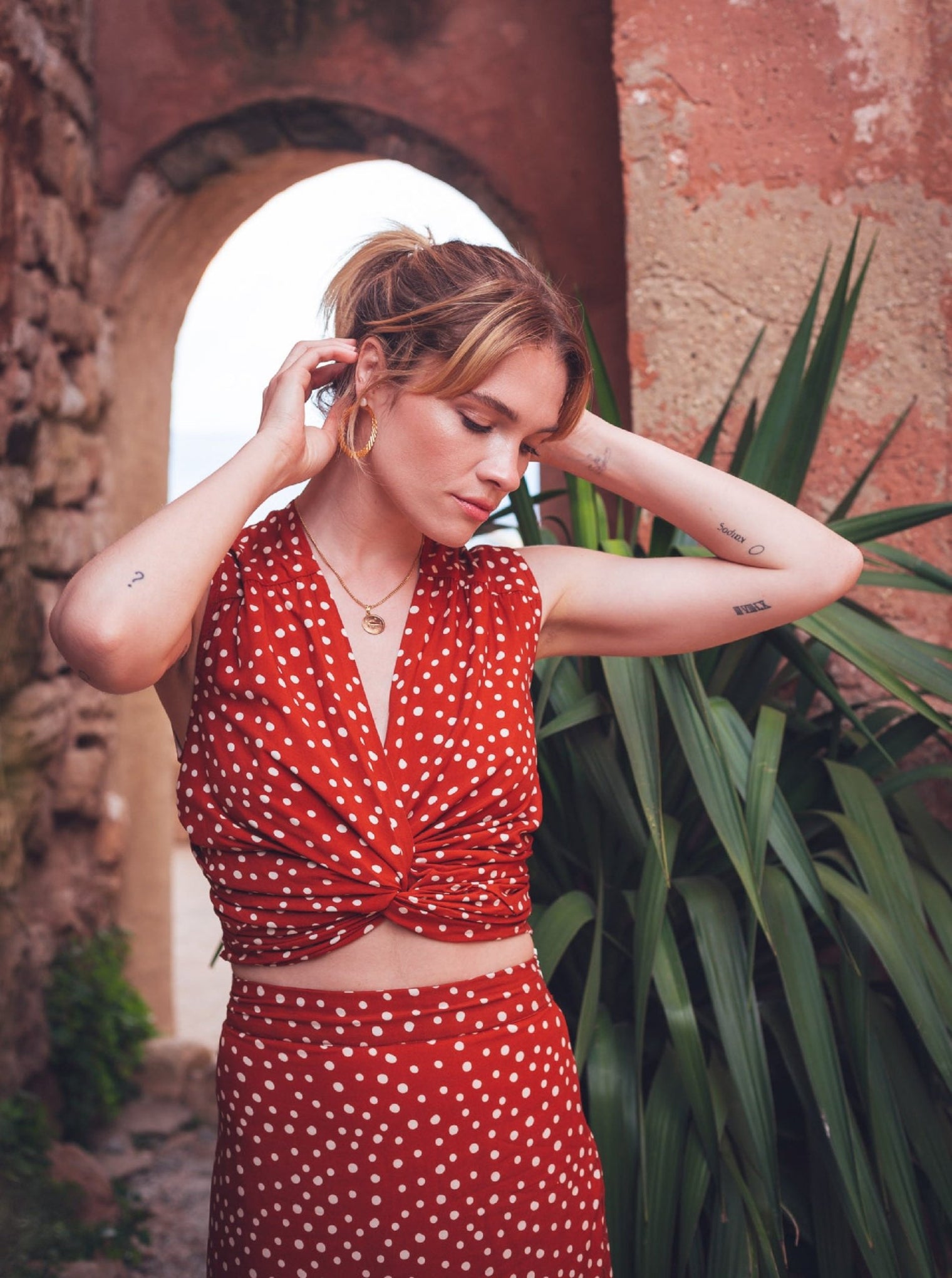 Haut-Top Lizzie sans manche - Imprimé terracotta- Indira de paris