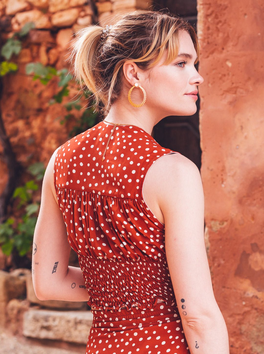 Haut-Top Lizzie sans manche - Imprimé terracotta- Indira de paris