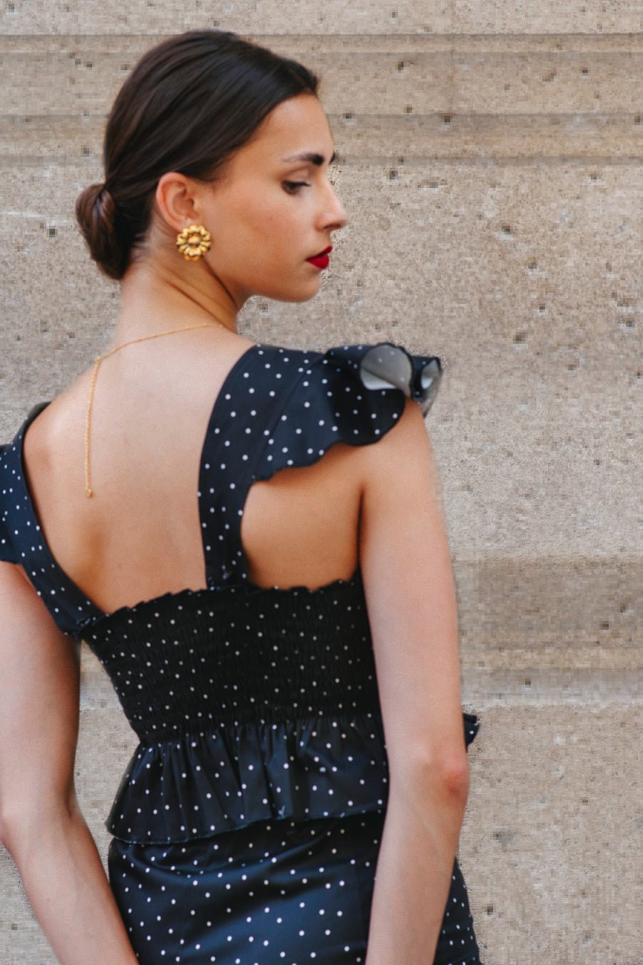 Haut-TOP STEFANIE POIS - NOIR- Indira de paris
