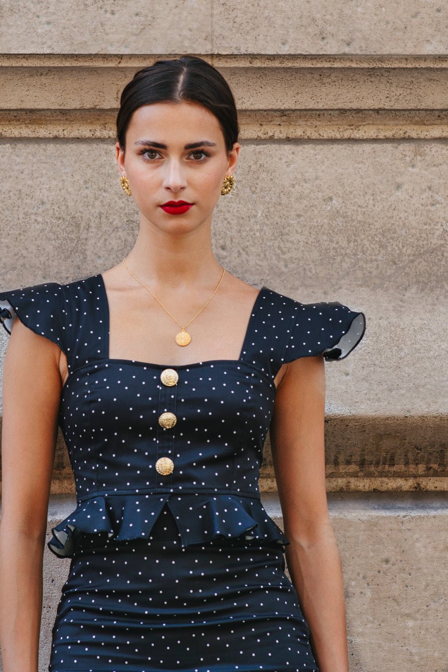 Haut-TOP STEFANIE POIS - NOIR- Indira de paris