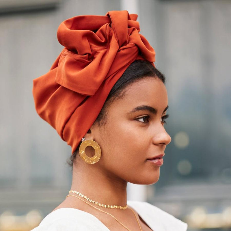 Turbans complets flexibles-TURBAN - Africaine Orange Brulé- Indira de paris