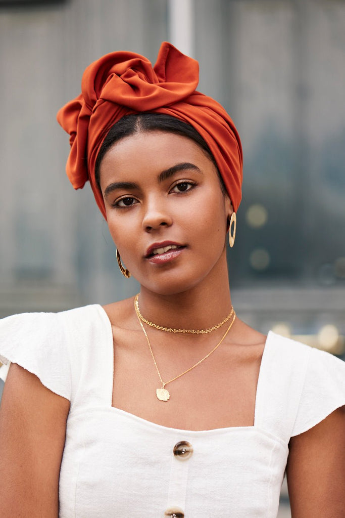 Turbans complets flexibles-TURBAN - Africaine Orange Brulé- Indira de paris