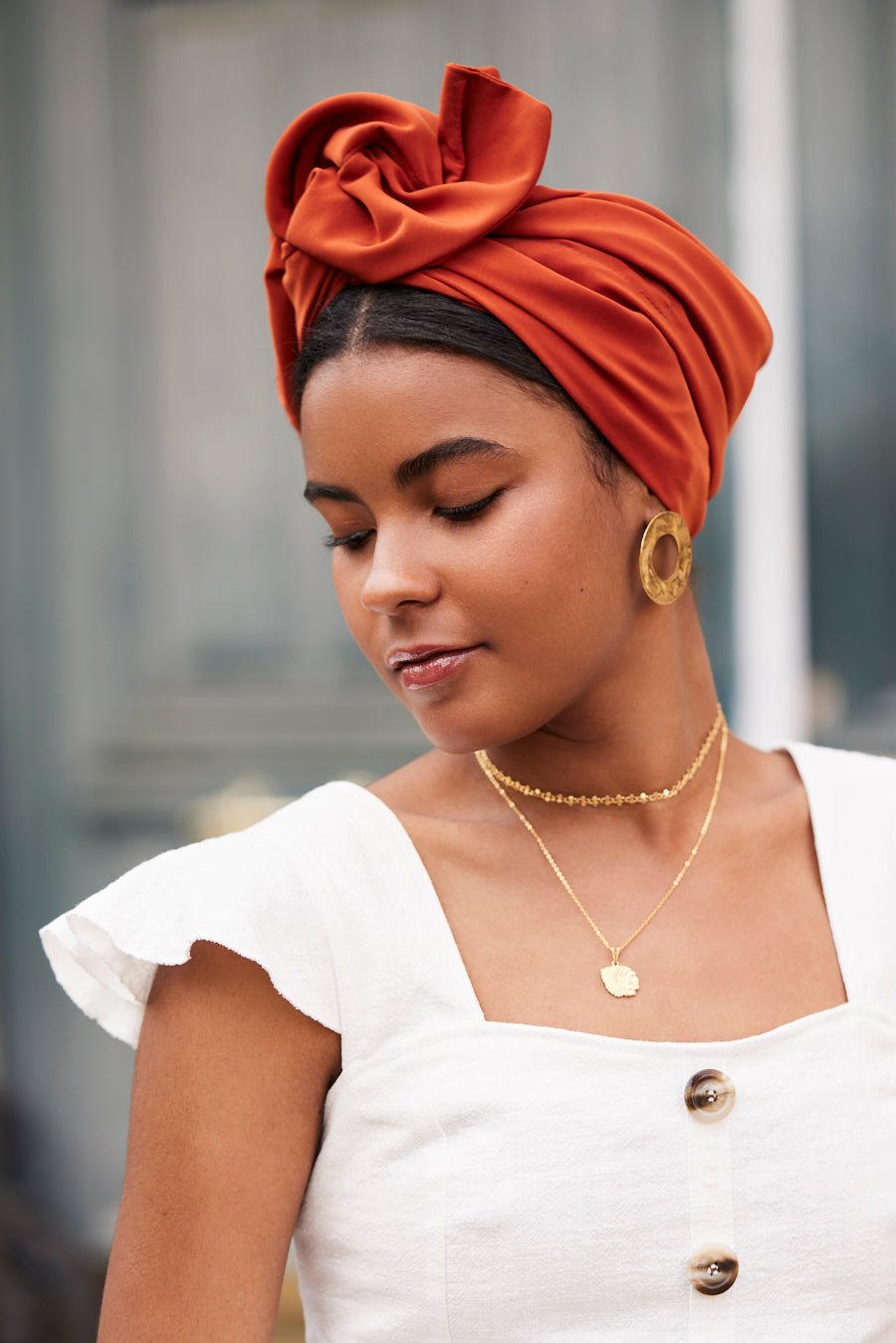 Turbans complets flexibles-TURBAN - Africaine Orange Brulé- Indira de paris