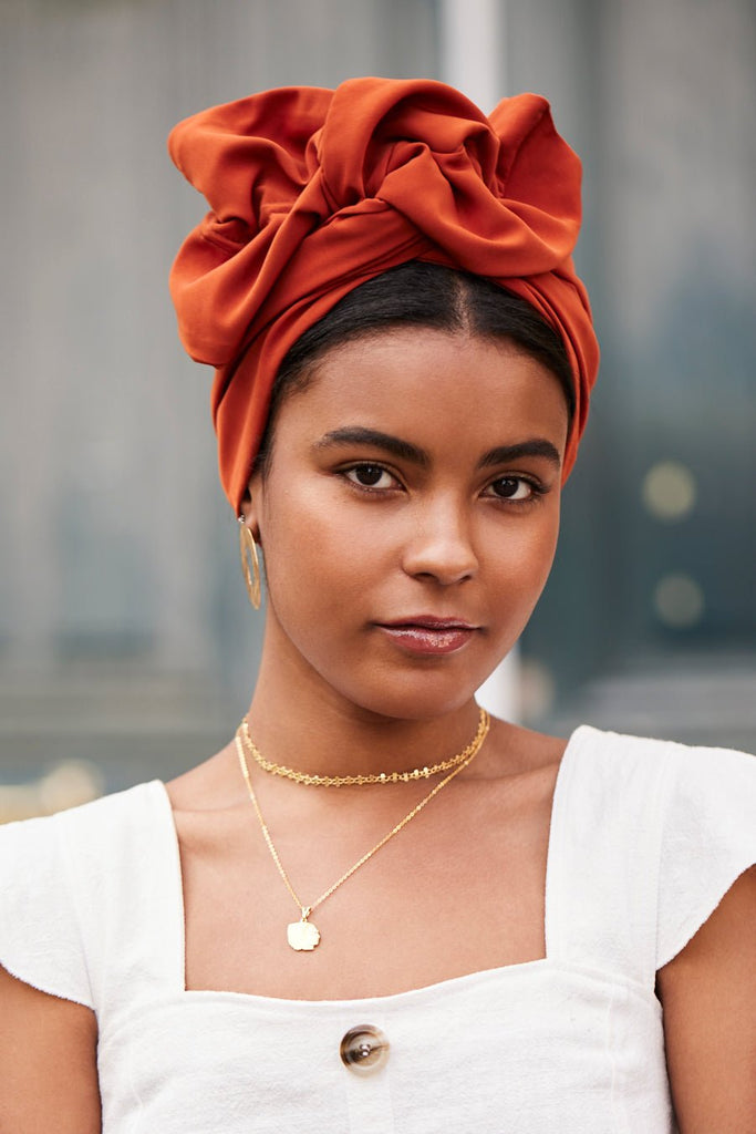Turbans complets flexibles-TURBAN - Africaine Orange Brulé- Indira de paris